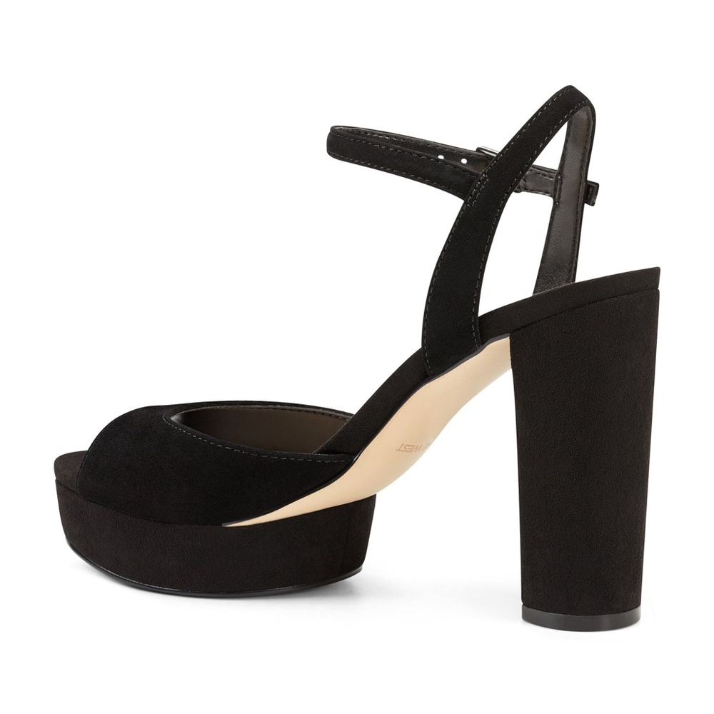 NINE WEST Gail Black Suede Leather Platform Block Heel Pump Ankle Strap Sandal 9 - Picture 5 of 11